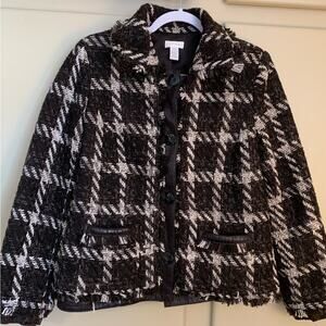 Chico’s Womens Tweed Jacket Size Small Chico Size 0 Black And White Preppy Lined